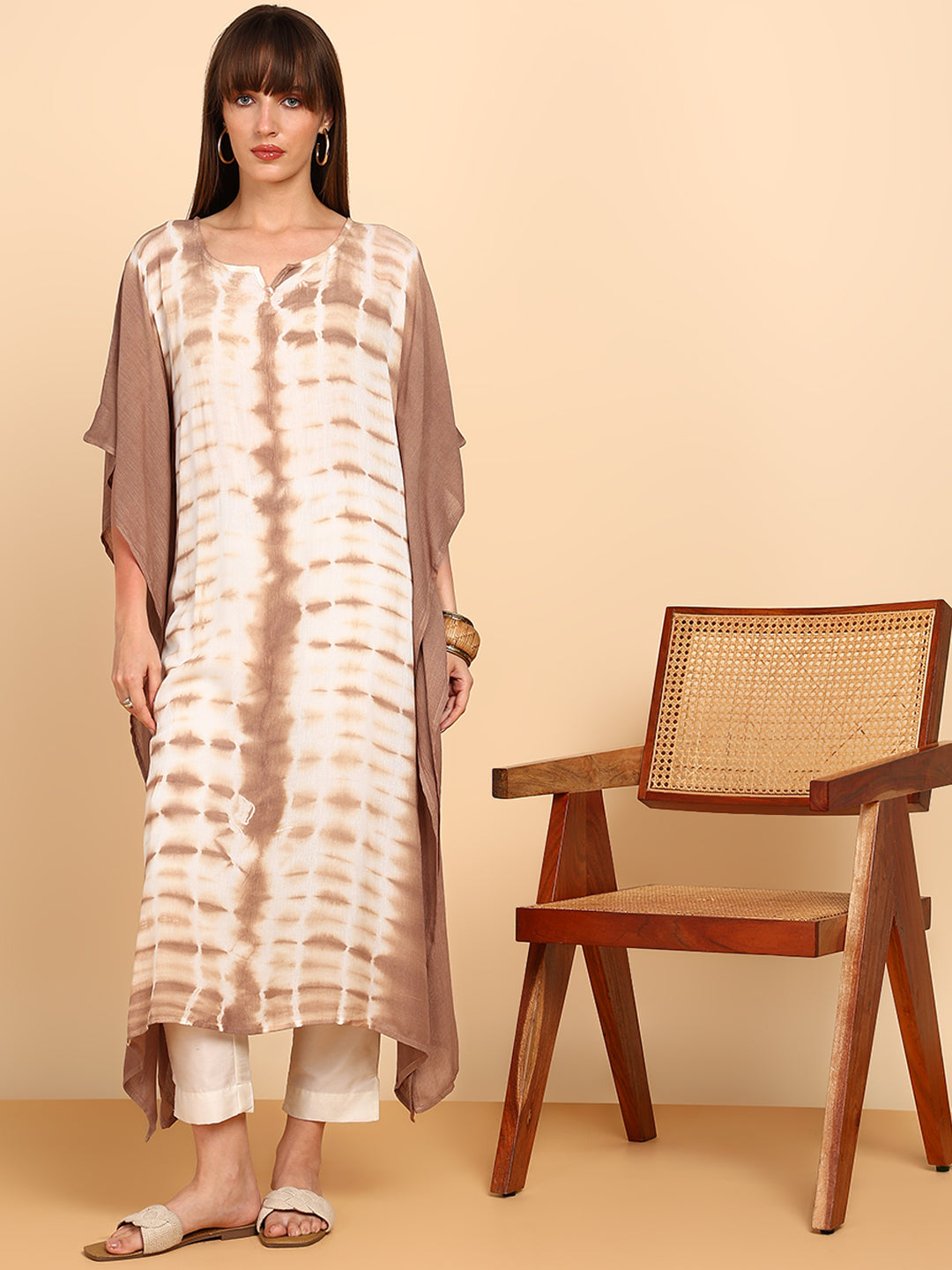 Women Hand Tie & Dye Rayon Crepe Kaftan (W1757)
