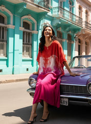 Rayon Crepe Tie Dye Brown Kaftan Dress (W1189)