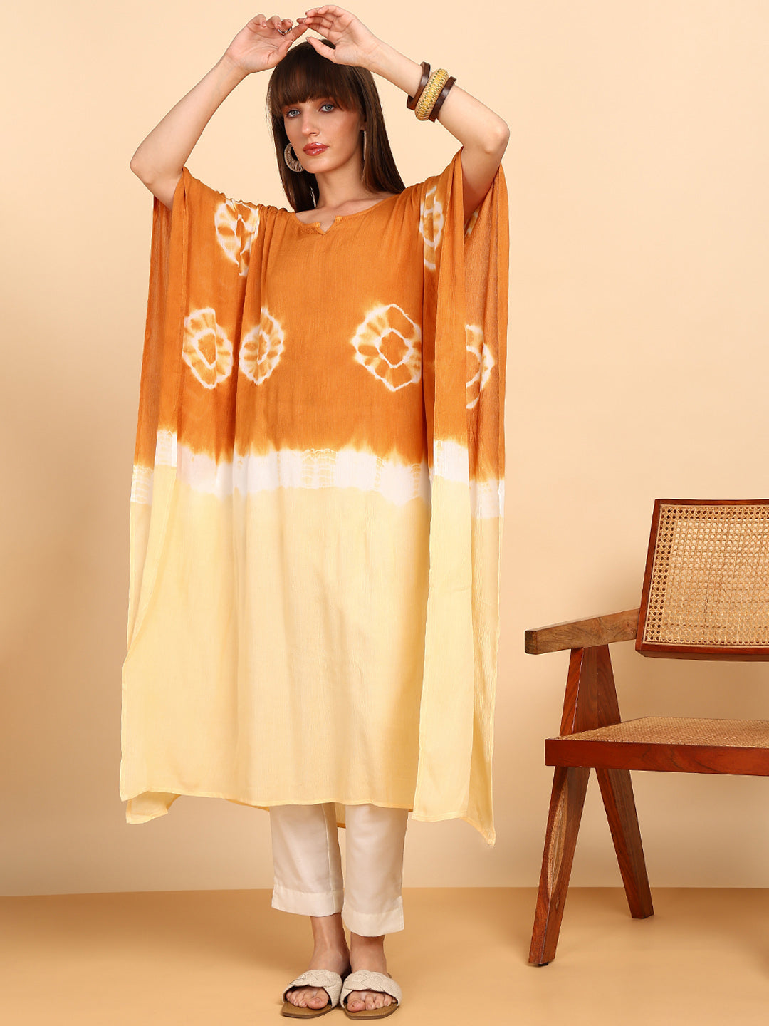 Women Hand Tie & Dye Rayon Crepe Kaftan (W1755)
