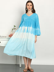 Women Hand Tie & Dye Rayon A-Line Dress (W1733)