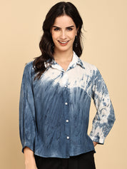 Women Casual Rayon Staple Tie & Dye Spread Collar Full Sleeves Relaxed Fit Shirt (W1688)