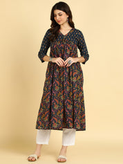 Women Floral Printed Cotton Flared/A-Line Dress (W1668)