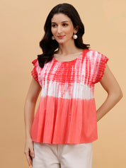 Women Red Tie & Dye Camric Casual Top (W1807)