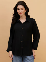 Women Black Solid Rayon Casual Regular Fit Shirt (W1782)