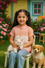 Peach Ombre Tie & Dye Mandarin Collar Rayon Slub Top For Girls (K11062)