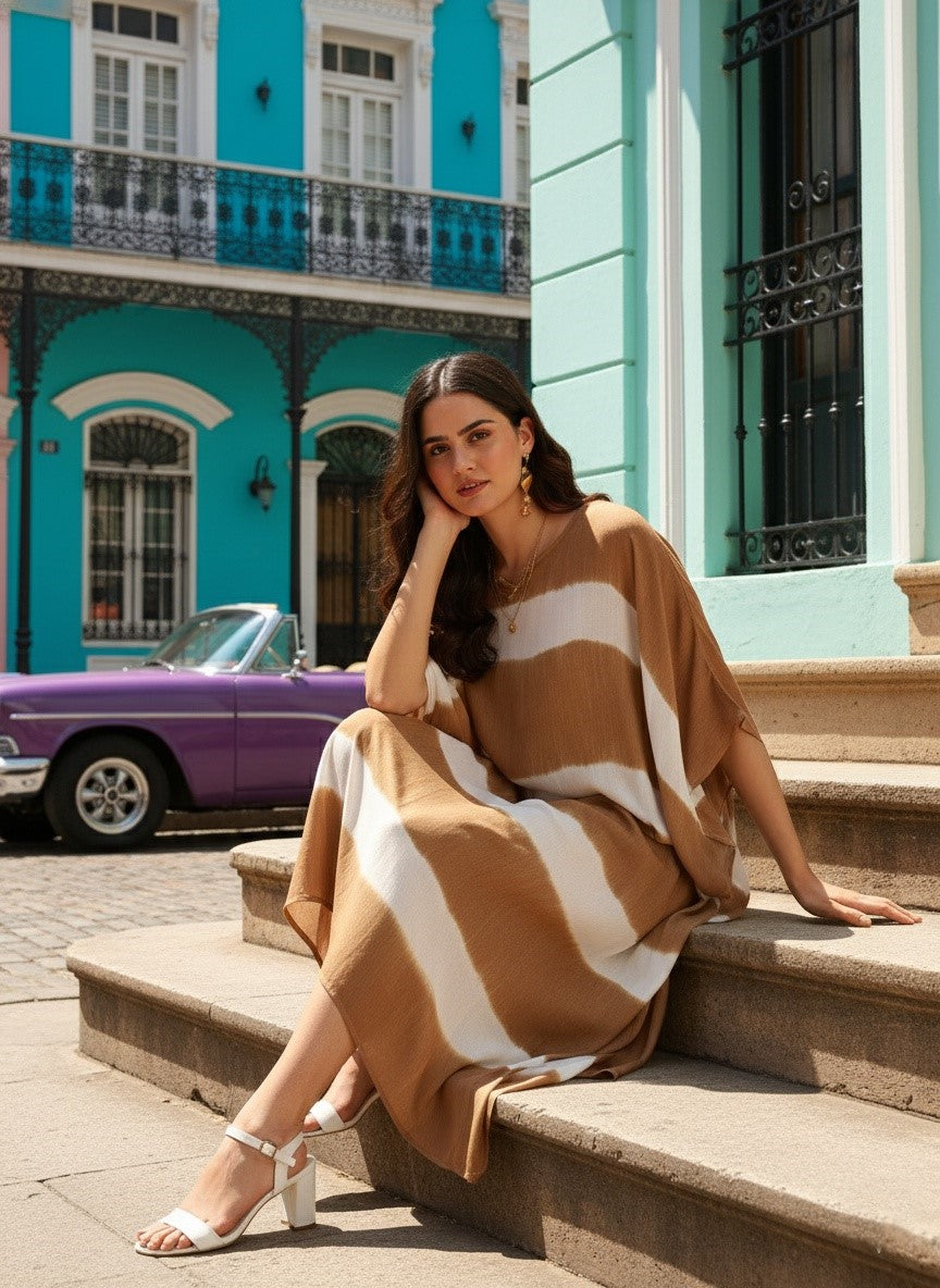 Women Rayon Crepe Tie & Dye Kaftan Dress (W1531)