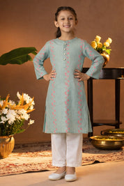 Printed Cotton Kurta Pyjama Set For Girls (K1051)