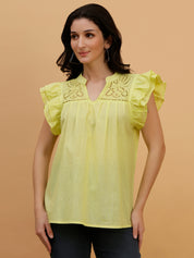 Women Yellow Tie-Dye Camric Casual Regular Fit Top (W1801)