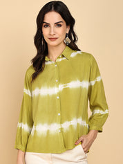 Women Casual Rayon Staple Tie & Dye Spread Collar Full Sleeves Relaxed Fit Shirt (W1693)