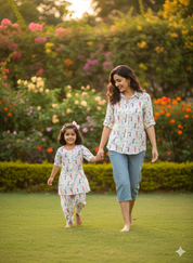 Women Printed Shirt With Matching Kids Kurta Set Mother Daughter Combo (COMBOMD9028)