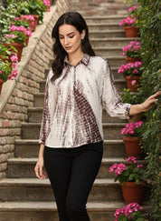 Women Casual Rayon Staple Tie & Dye Spread Collar Full Sleeves Relaxed Fit Shirt (W1691)