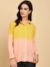 Women Casual Rayon Crepe Tie & Dye Spread Collar Full Sleeves Relaxed Fit Shirt (W1708)