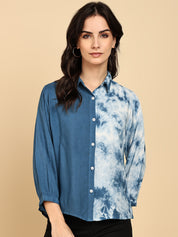 Women Casual Rayon Staple Tie & Dye Spread Collar Full Sleeves Relaxed Fit Shirt (W1692)