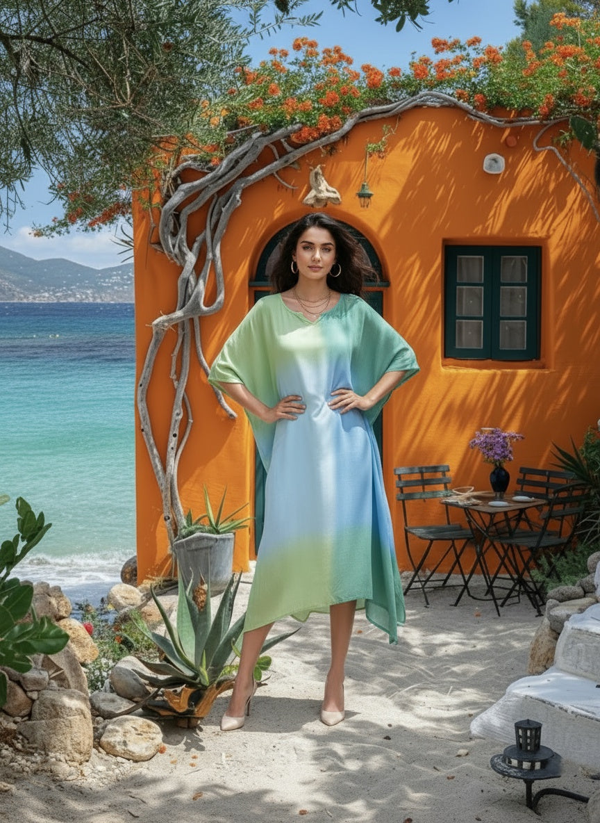 Hand Dyed Loose Fitted Crepe Kaftan Kurta (W1443)