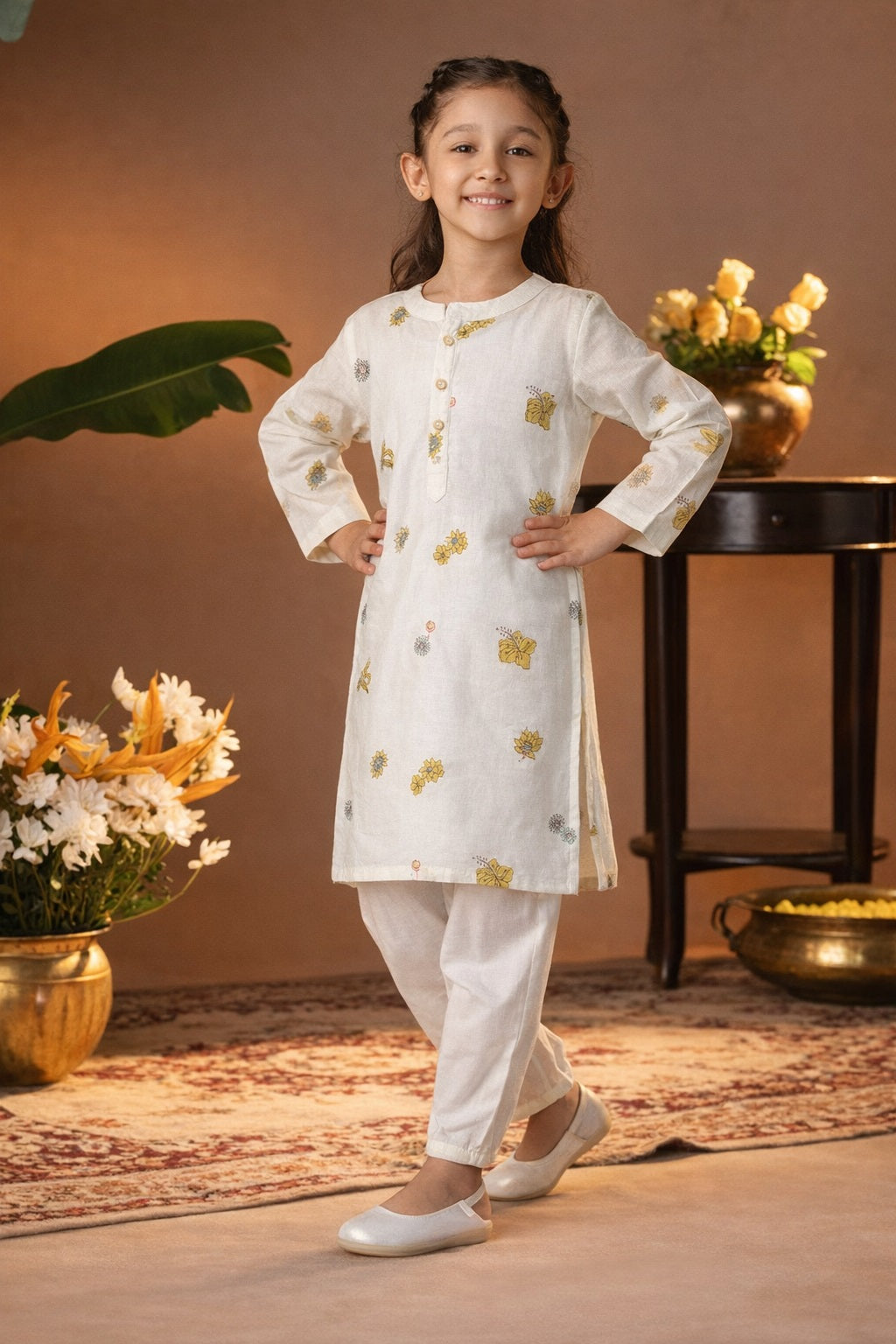 Printed Cotton Kurta Pyjama Set For Girls (K11086)