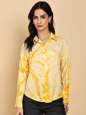 Women Casual Rayon Staple Tie & Dye Spread Collar Full Sleeves Loose Fit Shirt (W1699)