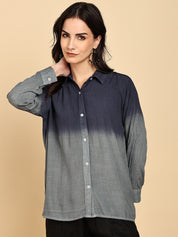 Women Casual Rayon Crepe Tie & Dye Spread Collar Full Sleeves Relaxed Fit Shirt (W1706)