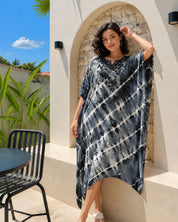 Women Hand Tie & Dye Rayon Staple Kaftan Dress (W1380)