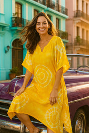 Rayon Crepe Tie Dye Yellow Kaftan Kurta (W1122)