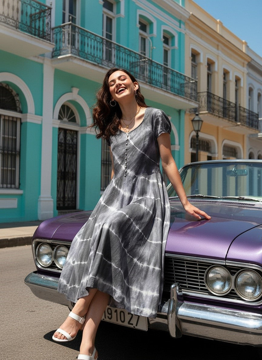 Rayon Tie Dye White Party wear Dress (W1279)