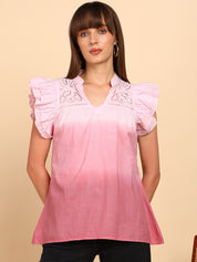 Women Cotton Tie & Dye V-Neck Regular Fit Top (W1777)