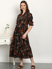 Women Cotton Printed A-Line Dress (W1738)