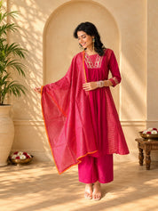 Jaipurhues Luxe Rani Crepe Tissue Festive Kurta Set | Kurta Bottom Dupatta (W10004)