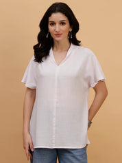 Women White Solid Rayon Casual Top (W1788)