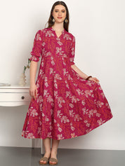 Women Cotton Printed A-Line Dress (W1739)
