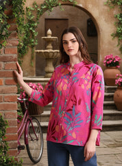 Pink Tie-Dye Crepe Loose Fit Shirt (W1566)