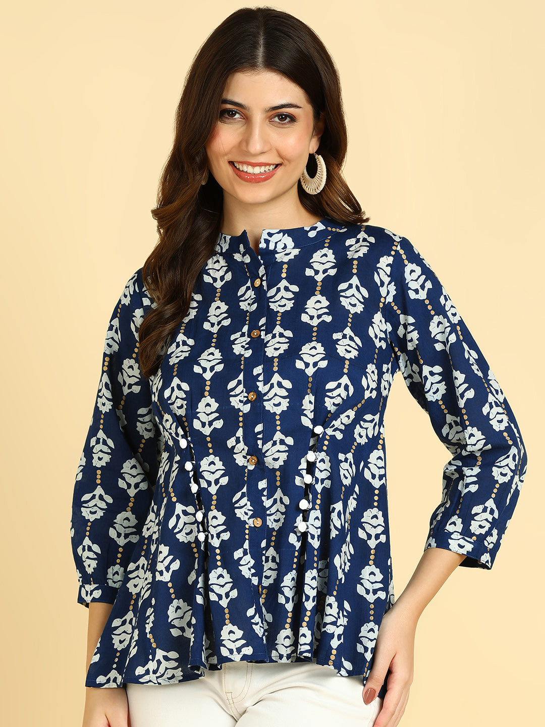 Women Casual Block Printed Cotton Regular Fit Shirt (W1674)