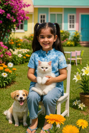 Light Blue Ombre Tie & Dye Mandarin Collar Rayon Slub Top For Girls (K11065)