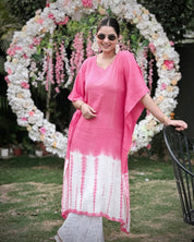 Women Handmade Tie-Dye Rayon Crepe Pink Kaftan (W1638)