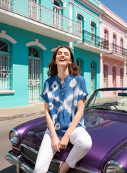 Vibrant Blue Tie-Dye Everywhere Top In Soft Rayon (W1544)