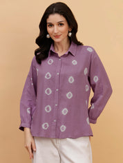 Women Hand Tie & Dye Purple Rayon Casual Shirt (W1796)