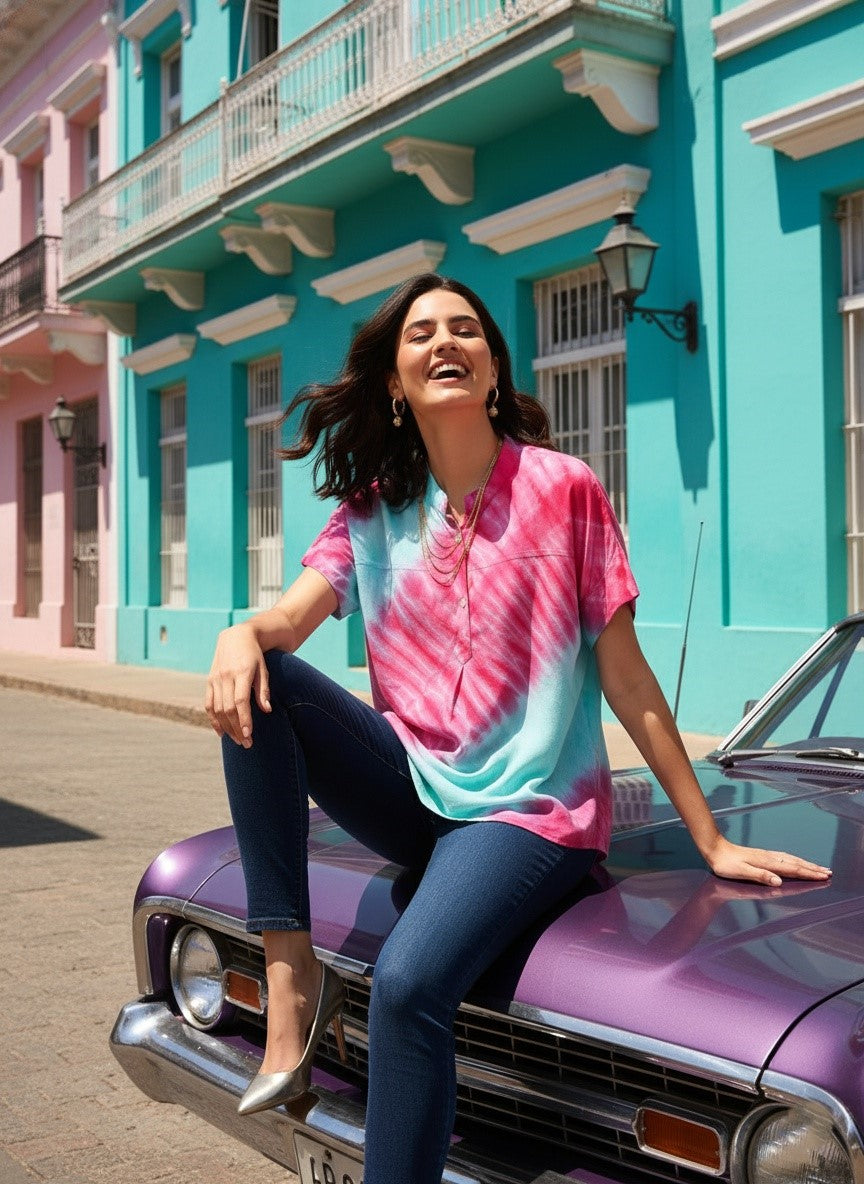 Hand Tie Dyed Sea Green Top for Women (W1528)