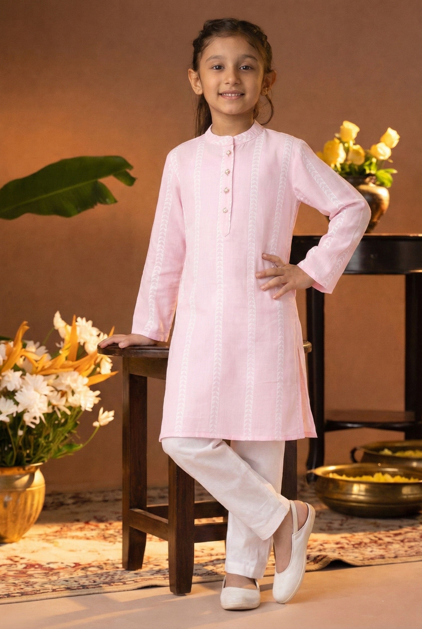 Printed Cotton Kurta Pyjama Set For Girls (K11084)
