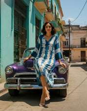 Women Handmade Dyed Rayon Flared Blue Dress (W1599)