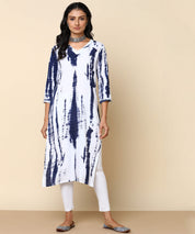 Women Casual Rayon Tie & Dye White Straight Kurta (W1308)