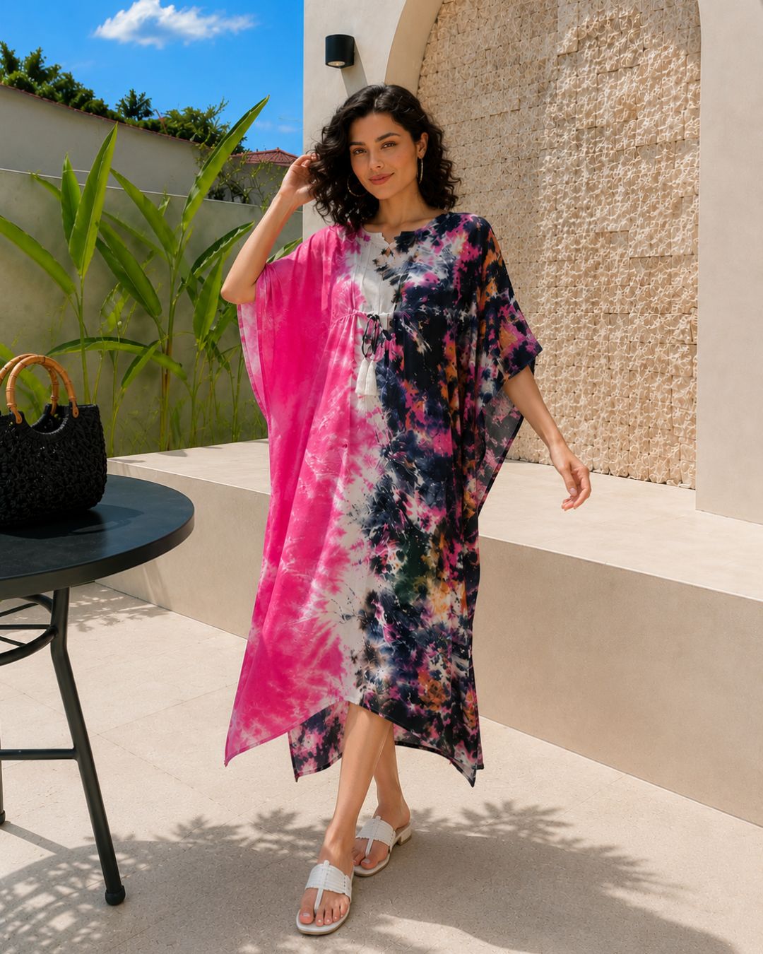 Women Hand Tie & Dye Rayon Crepe Kaftan (W1233)