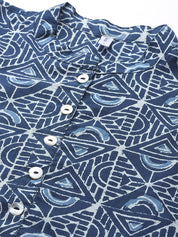 Printed Cotton Blue Top (W1343)