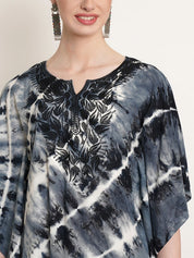 Black Bandhej Tie Dye Embroidery Work Rayon Staple Kaftan Kurta (W1380)