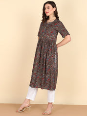 Pure Cotton Floral Printed Brown Flared Kurta (W1230)