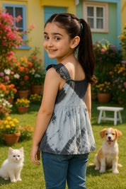 Hand Tie Dyed Frill Shoulder Top for Girls (K1006)