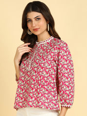 Women Casual Block Printed Cotton Regular Fit Top (W1683)