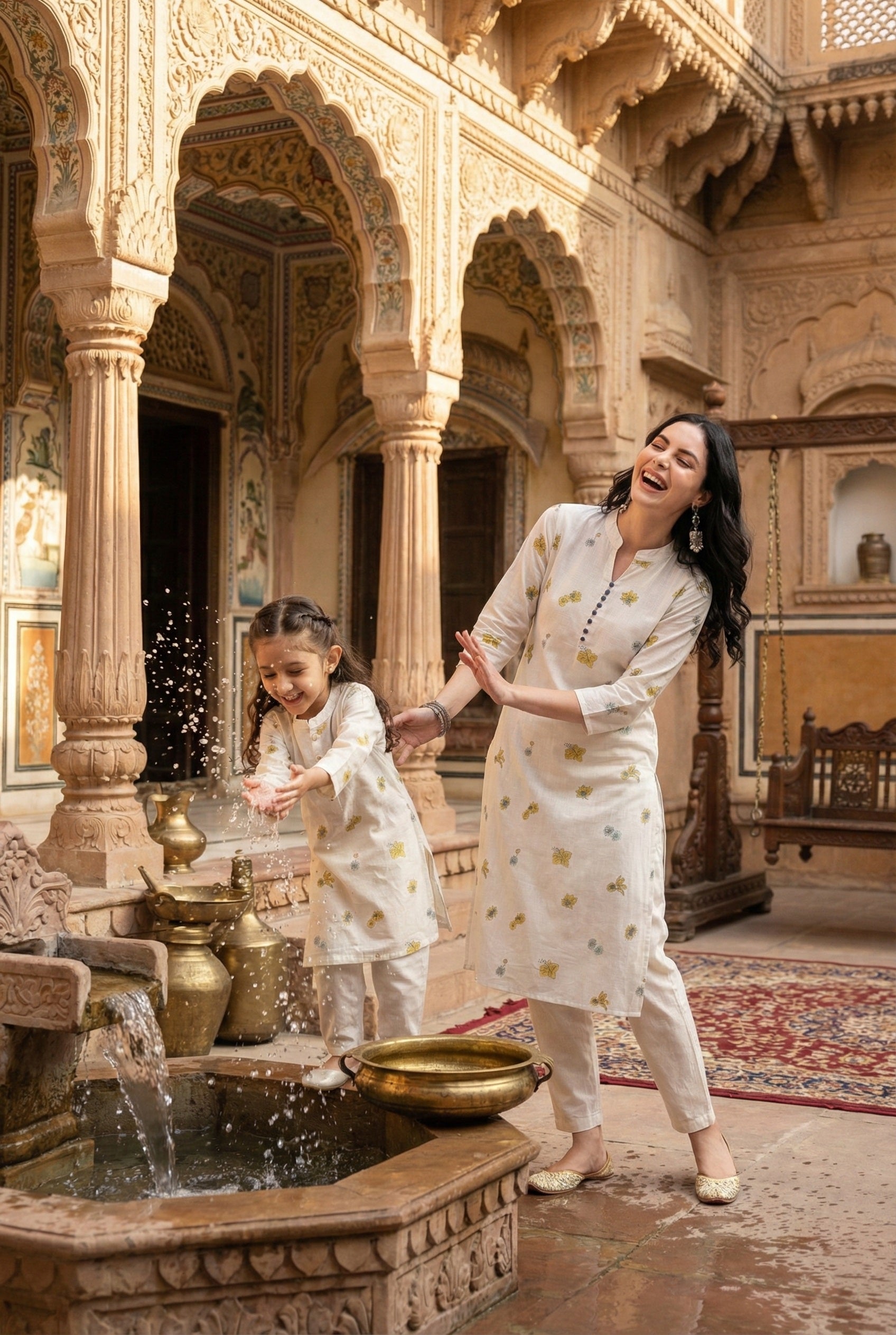 Women Printed Straight Kurta With Matching Girl Kurta Pyjama Set Mother Daughter Combo For Women & Girls (COMBO9034)