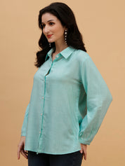 Women Blue Solid Rayon Casual Regular Fit Shirt (W1783)