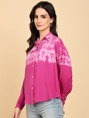 Women Casual Rayon Staple Tie & Dye Spread Collar Full Sleeves Loose Fit Shirt (W1695)