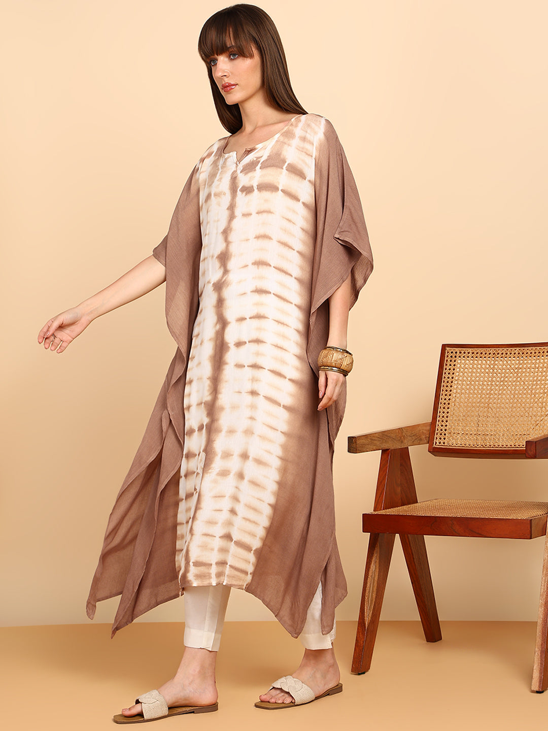 Women Hand Tie & Dye Rayon Crepe Kaftan (W1757)