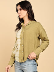 Women Casual Rayon Staple Tie & Dye Spread Collar Full Sleeves Loose Fit Shirt (W1696)